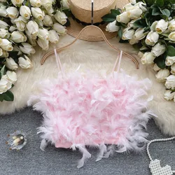 Sexy Feather Tanks Top Vintage Corset Bustier Korean Summer Basic Women Party Hotsweet Top Y2k