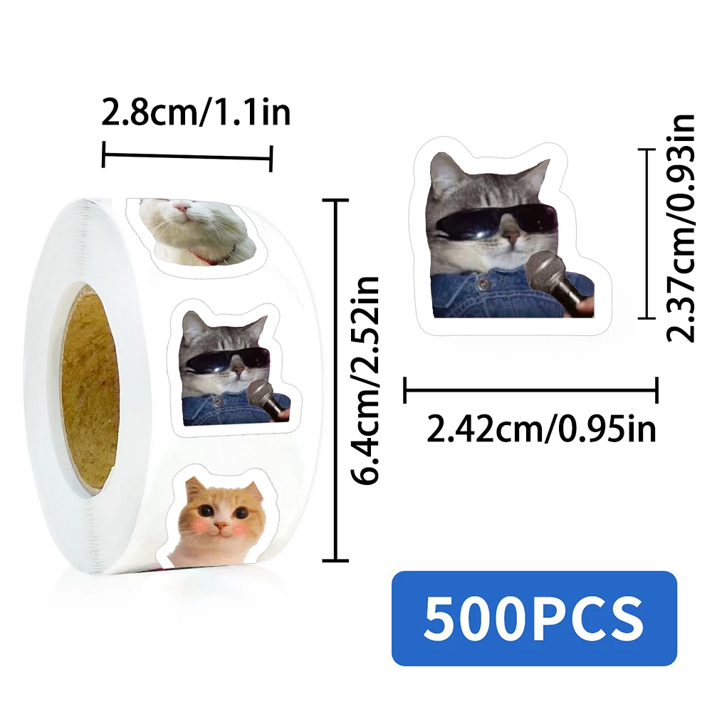 500PCS/Roll Funny Cat Roll Stickers Funny Cute High Beauty Abstract Creative Account Material Invitation Envelope Decoration