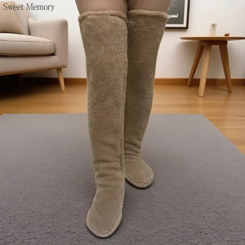 

N18 Зимние удобные хлопковые бархатные носки-тапочки, длинные носки-трубочки, наколенники для тепла, высокие носки-трубочки, женские наколенники