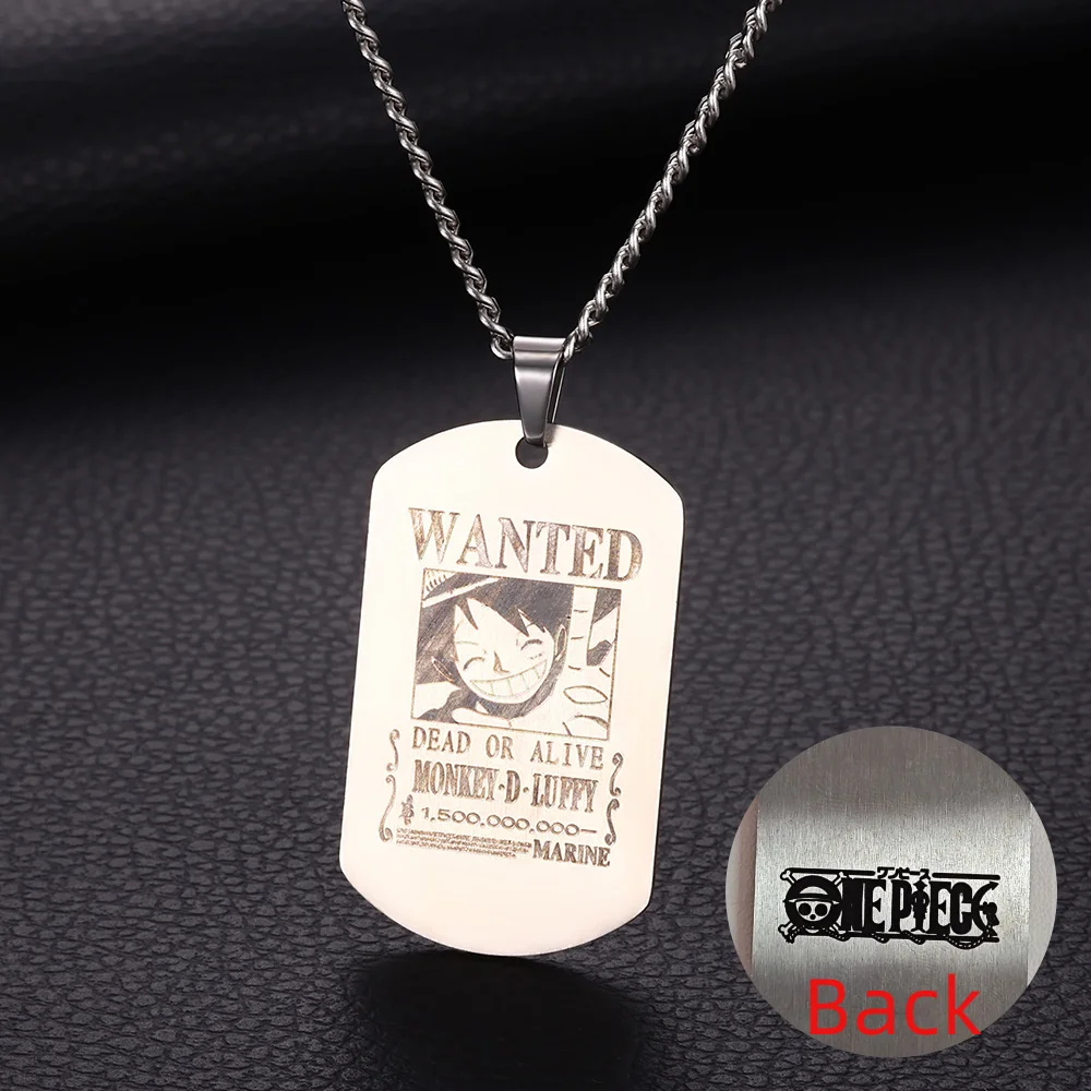 Anime One Piece Necklace Luffy Ace Chopper Zoro Sanji Wanted Pendant Choker Fashion Cuban Chain Fashion Jewelry Men Gifts