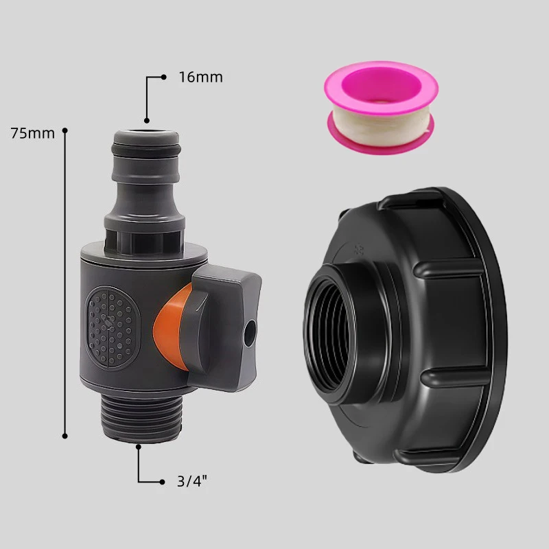 3pcs/set iBC ton barrel/rain barrel partition connected to 3/4  * 16mm plastic nipple outlet ball valve 25mm