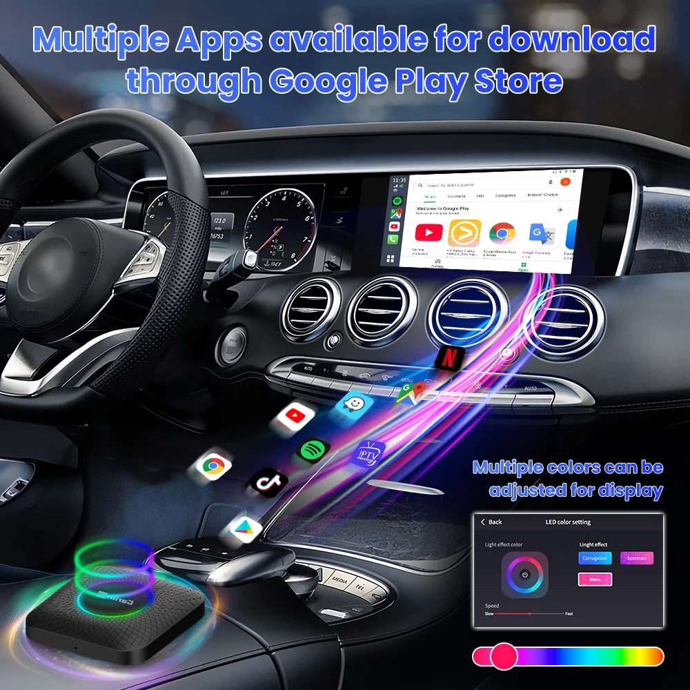Carlinkit Android 13 AI Box for Wired CarPlay Cars Wireless CarPlay Wireless Android Auto Adapter 4GB+64GB 8GB+128GB Google Play For Netflix YouTube For TK Dual Bluetooth GPS 5.8GHz WiFi Car Multimedia Video Streaming Plug and Play