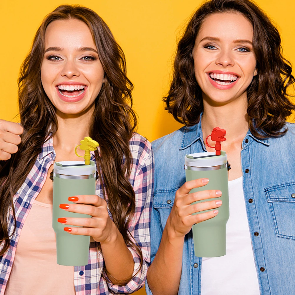 

4 Pcs Dinosaur Straw Accessories Toppers Protector Covers Cap Cup Caps Protectors