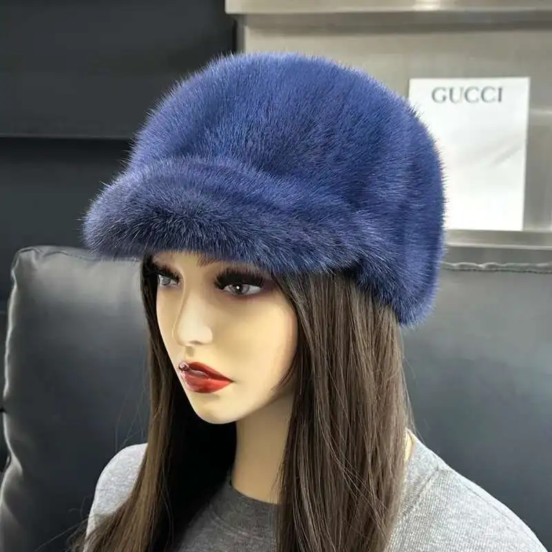 Real Mink Fur Hat For Women Winter Thickened Warm Fur Duck Tongue Hat Baseball Hat Natural Mink Fur Hat Luxury Outdoor Fur Caps