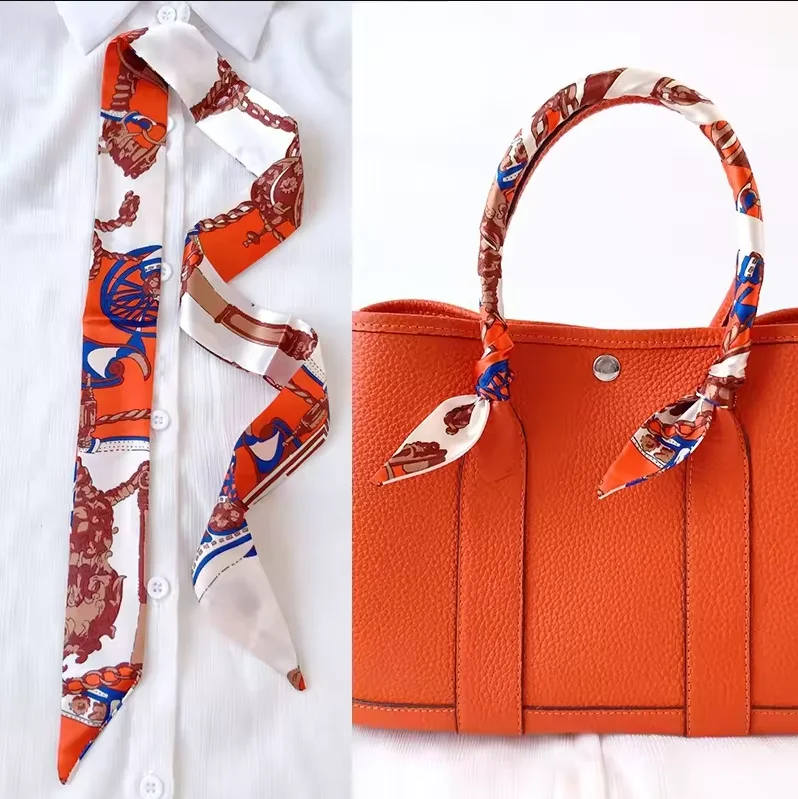 Skinny Long Hair Strip Women Silk  Bag Handle Ribbon Scarf Neck Scarves Handle Ribbon Hairband Headscarf Scarves Bags for Women