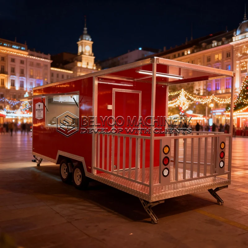 Belyoo Food Truck Trailer for Sale Fully Equipped Mobile Kitchen Stainless Steel Pizza Oven BBQ Smoker Vendor