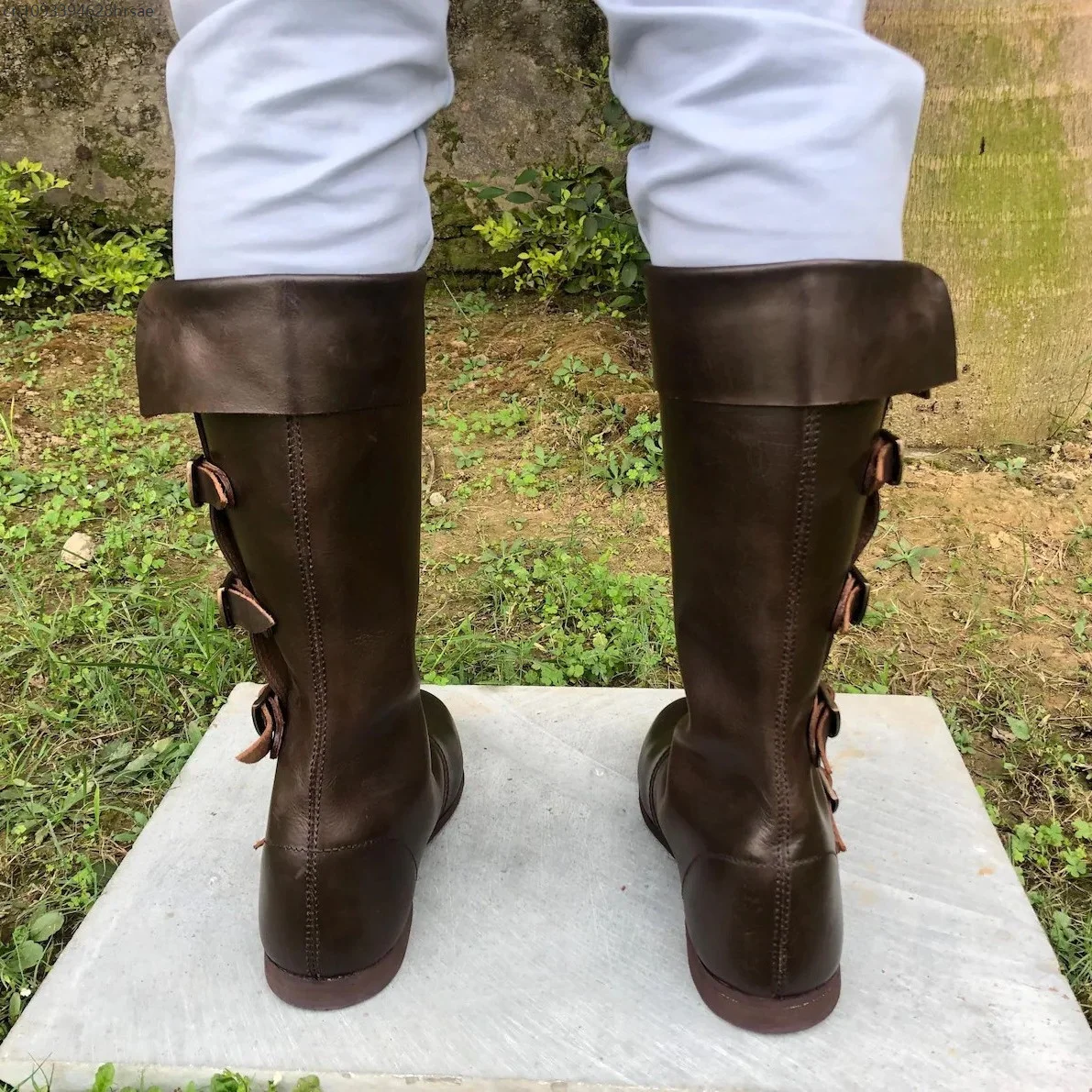 Pirate Role Play Medieval Footwear Renaissance Vintage Multi Buckle Fold Boots Steampunk High-top Men's Knight Cosplay Shoes