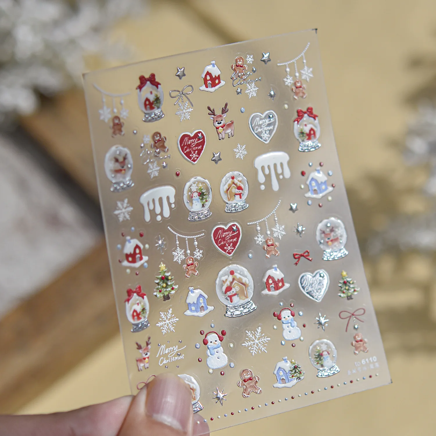 Nail Art Stickers Metallic Cute Gingerbread Man Christmas Snowball Adhesive Decals Lightweight DIY Manicure Colorful Holiday