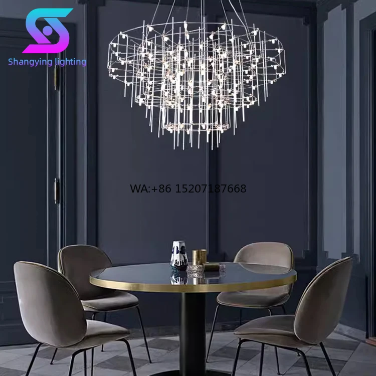 Modern Luxury Crystal Chandelier for High Ceilings Wedding Living Room Decor with Remote Control Warm White Light Glass Material