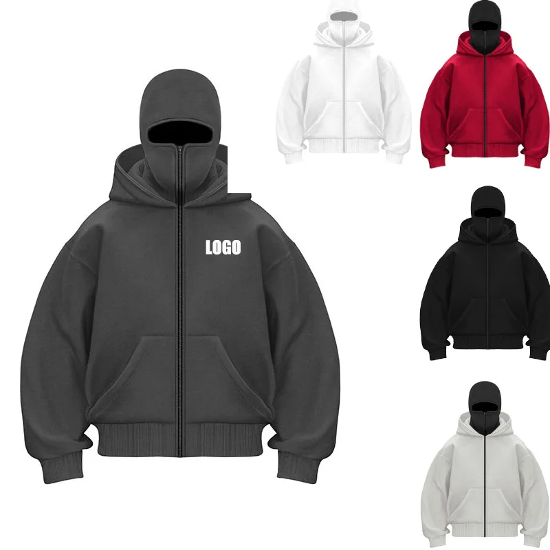 

Custom LOGO autumn new hooded sweater short coat men's and women's double hats autumn and winter fleece couple