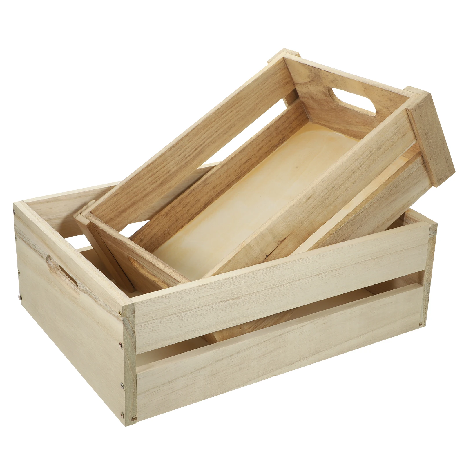 

2pcs Wooden Storage Crates Solid Wood Farmhouse Decor Vintage Boxes With Handle Gray Storage Basket For Home Organization