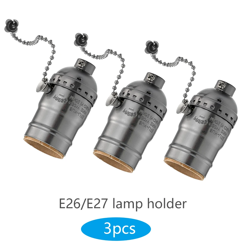 

Винтажная цоколь для лампы E26/E27 с выключателем цепи, комплект из 3 черных лампочек для запасных частей для настольных и торшевых ламп