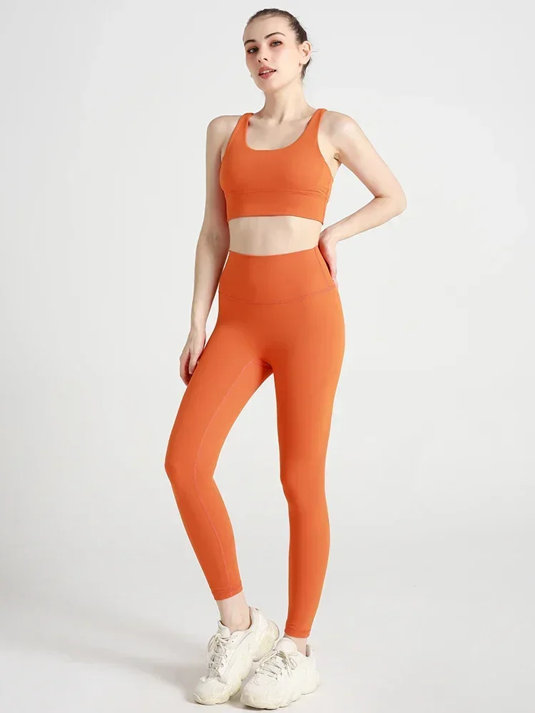 2 Piece Women Yoga Set Sleeveless Sexy Cross Back Sports Bra High Elasticity Buttock Lift Leggings Comfortable Sportswear Suit