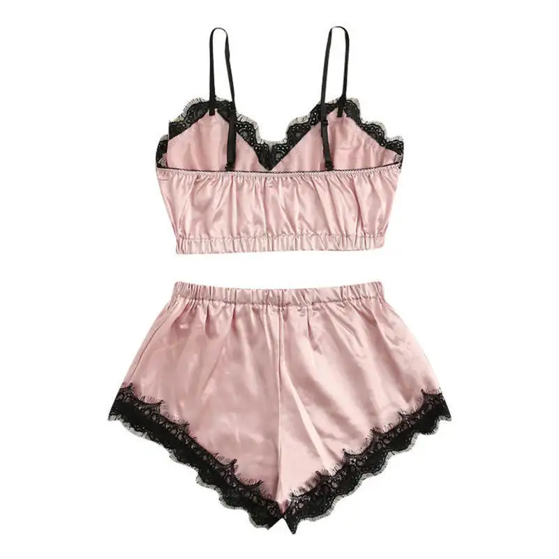 Lace Trim Cami Top And Bow Accent Shorts Set Featuring Multiple Color Options For Women Sexy Erotic Lingerie Costumes Outfits