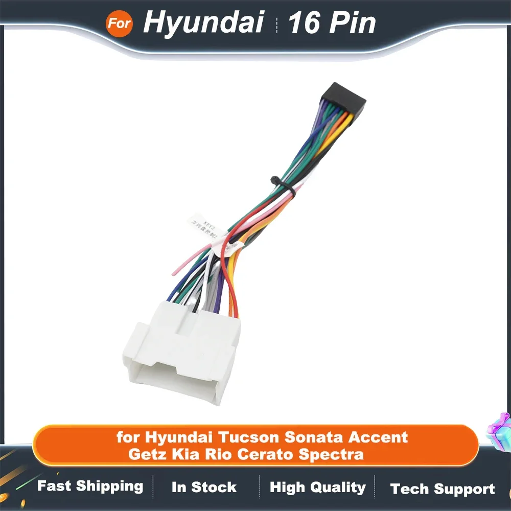 Radio Wiring Harness 16 Pin Connector Car Android Cable Adapter for Hyundai Tucson Sonata Accent Getz Kia Rio Cerato Spectra