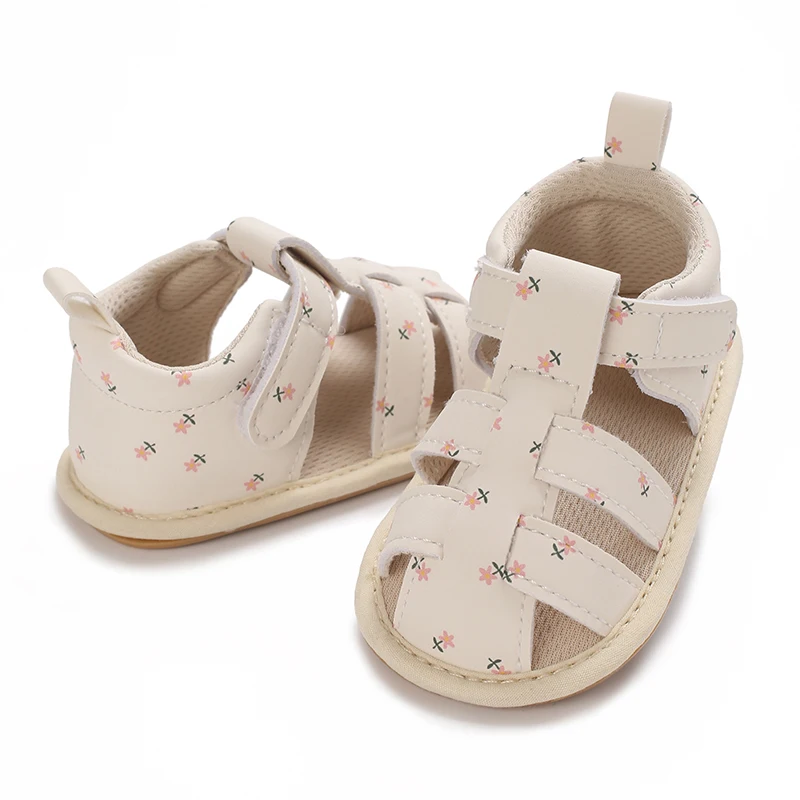 Infant Baby Shoes Girl Shoes New Summer Girl Sandals PU Leather Floral Rubber Sole Anti-Slip Newborn First Walker Crib Shoes