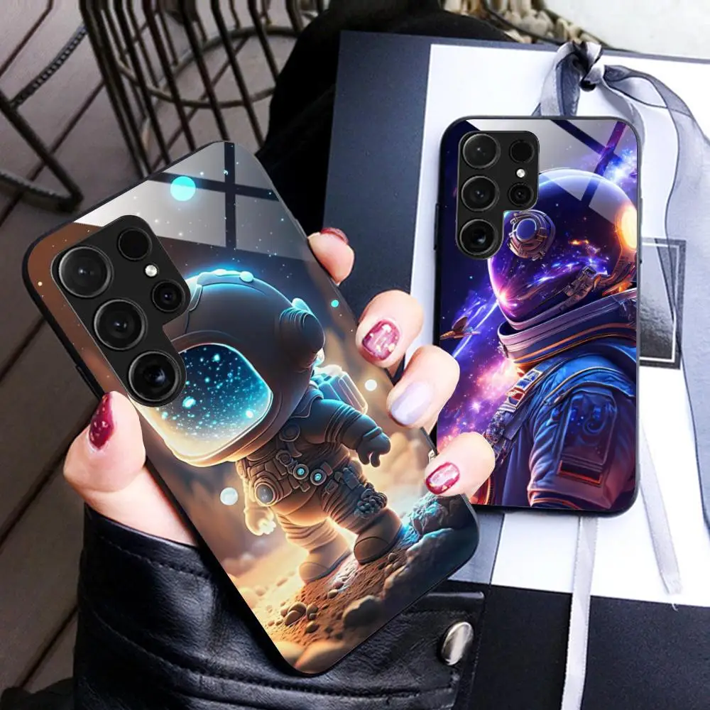 Cute Astronaut Phone Case for Samsung Galaxy S26 S25 S24 S23 S22 S21 S20 Note20 Plus FE Ultra Glass Protective Cover