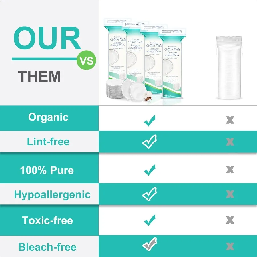 Premium Cotton Rounds for Face 400 Count Makeup Remover Pads Hypoallergenic LintFree 100 Pure Cotton Pads for Face Cleasing App