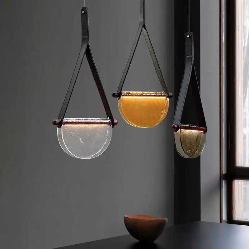 Nordic Leder handgefertigte Glas LED Lichter kreative Gürtel Design Pendelleuchte für Schlafzimmer Restaurant Designer Modell Zimmer Dekor