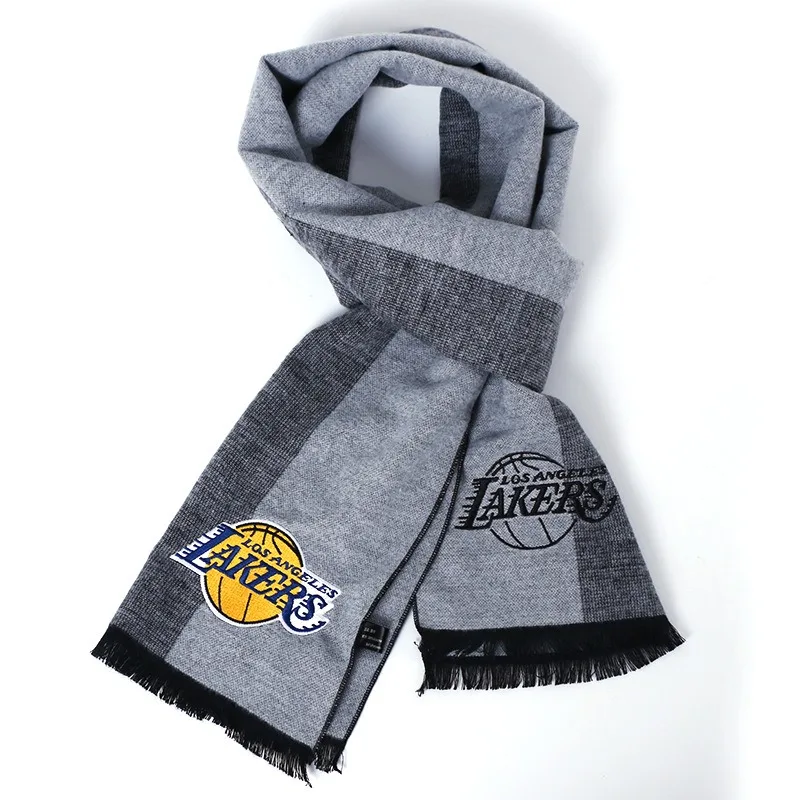 Lakers Warriors Nets Bucks Fans Warm Scarf Embroidered Plaid Imitation Cashmere Long Scarf Basketball Gift Men CASHMERE