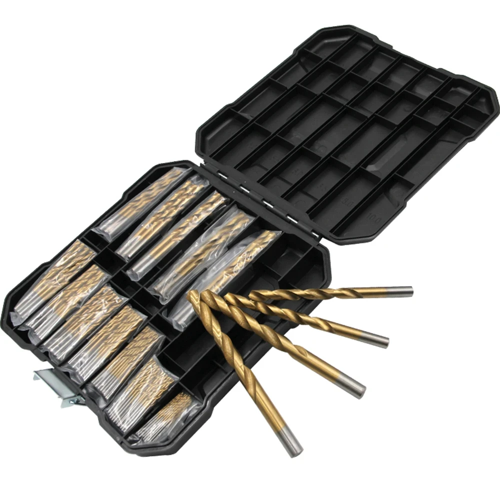 99Pcs 1.5mm - 10mm Titanium Coated Drill Bits HSS High Speed Steel Drill Bits Set Tool High Quality Power Tools Woodworking Hole