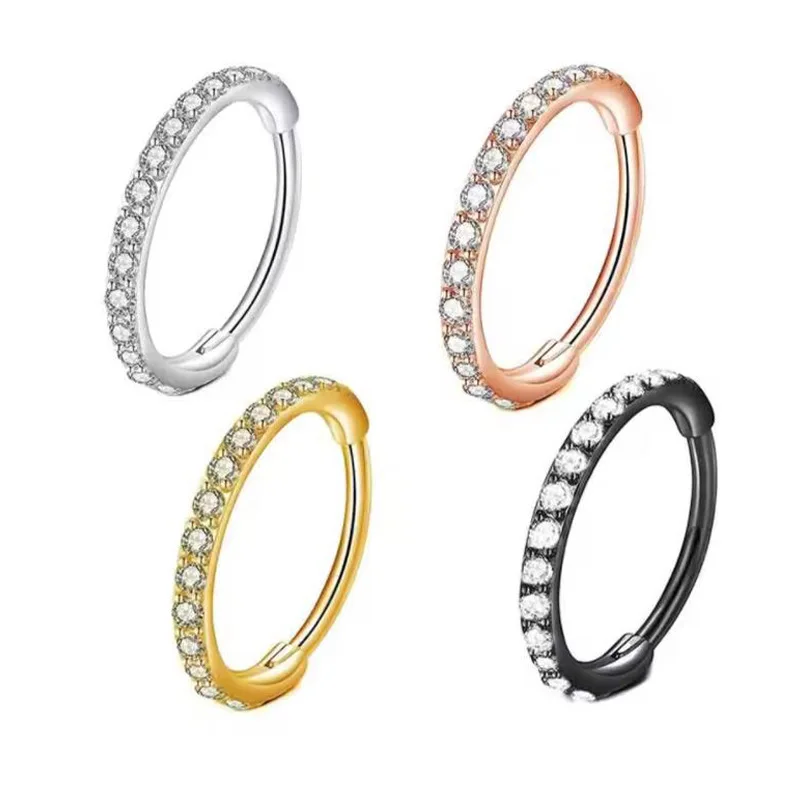 16G Clear CZ Nose Ring Hoop 316L Surgical Steel Seamless Silver Septum Ring Clicker Jewelry Cartilage Earring Ear Piercing Hoop