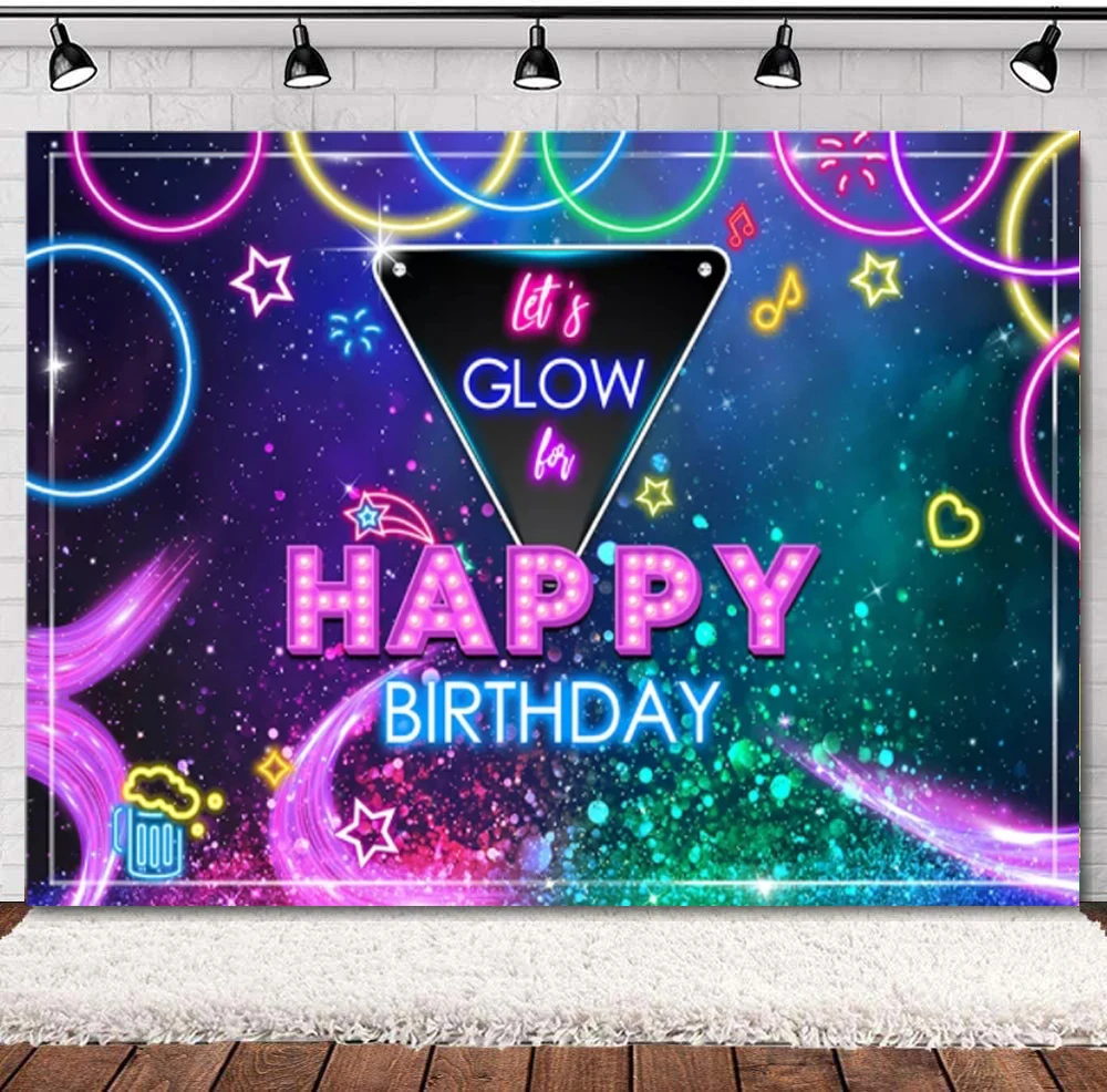 

Photography Backdrop Let's Glow Happy Birthday Background Neon Laser Party Decorations Banner Backdrops