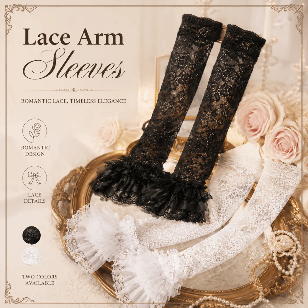 

Sweet Ruffles Pleated Detachable Cuffs Double Layer Hollow Out Lace Arm Cover Sun Protection Long Fingerless Gloves Photography