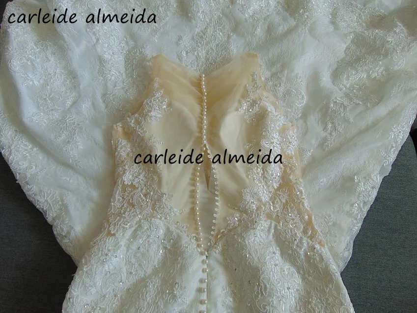 Vestido De Noiva Scoop przezroczysty, tiulowy powrót syrenka koronkowa suknia ślubna z koralikami aplikacje sąd pociąg suknie ślubne