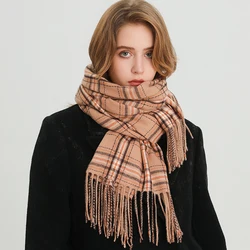 2024 Fashion Winter Thick Pashmina Warm Shawl Wrap Plaid Tassel Blanket Cashmere Like Scarf Women Neckerchief Poncho Stoles