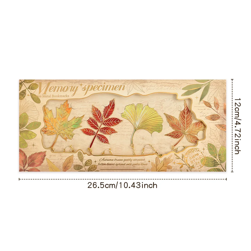 4 قطعة/الحزمة خمر يترك البرنز المعادن المرجعية مجموعة مع سلسلة معدنية قلادة المرجعية للطلاب الكتاب عشاق الكتاب القراء #6