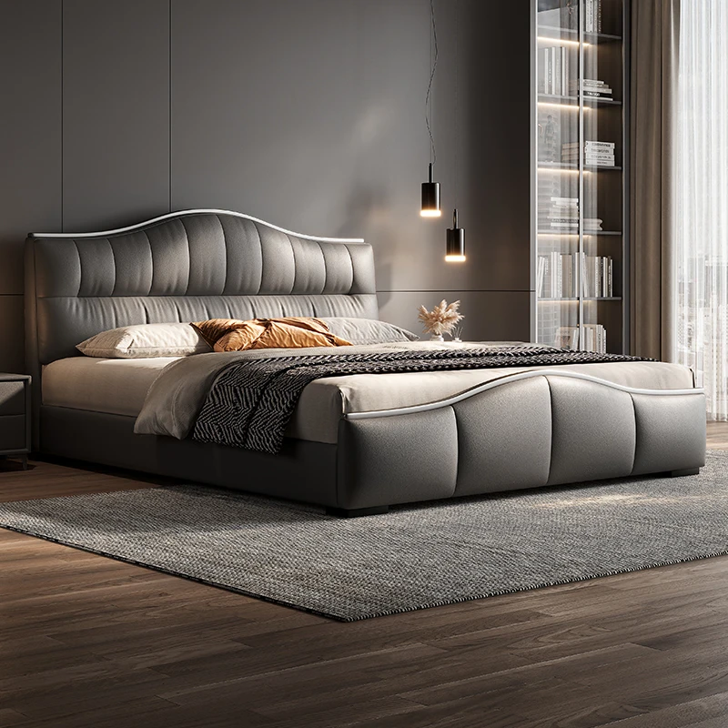 

Leather Modern Simple Bed Italian Minimalist Luxury Design Sleeping Princess Bed Queen Bedroom Letto Matrimoniale Furniture