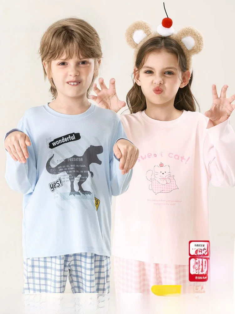 ngboren-子供用パジャマ-純綿-春秋-長袖-ホームウェアセット-女の子と男の子用-ソフトラウンドネック-半袖