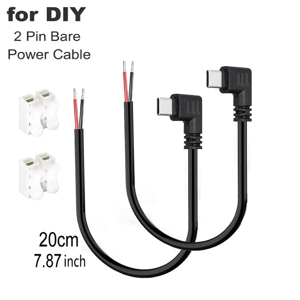 Cable de alimentación de extremo abierto de Cable desnudo USB C de 90 grados, Cable de bricolaje macho tipo C de 2 pines a Cable de bricolaje 5V/2A, para reemplazo o reparación