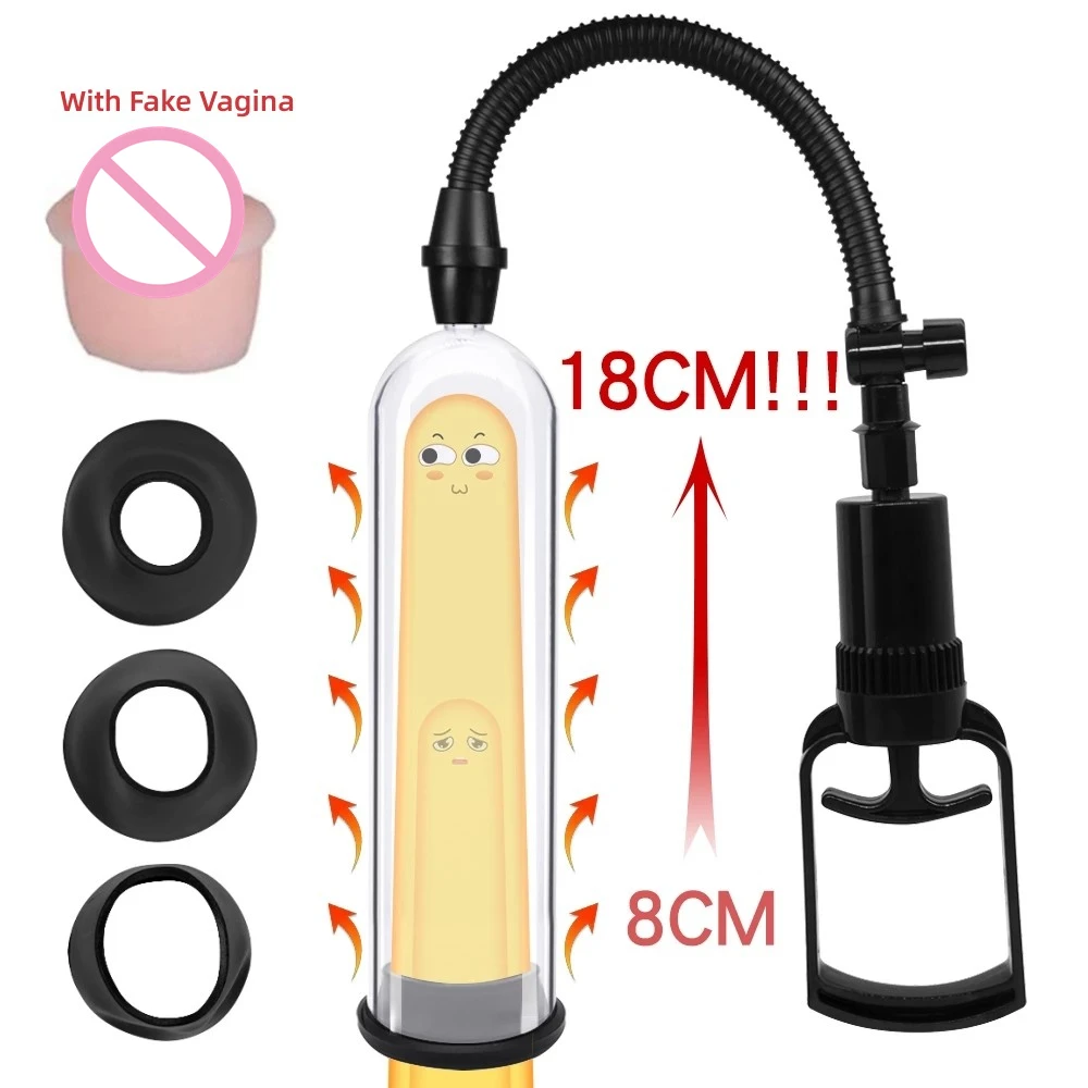 Male Penis Pump Sex Toy for Men Masturbator Penis Extender Vacuum Pump Cock Enlargement Enhancer Big Dick Trainer Massager Ring view 2