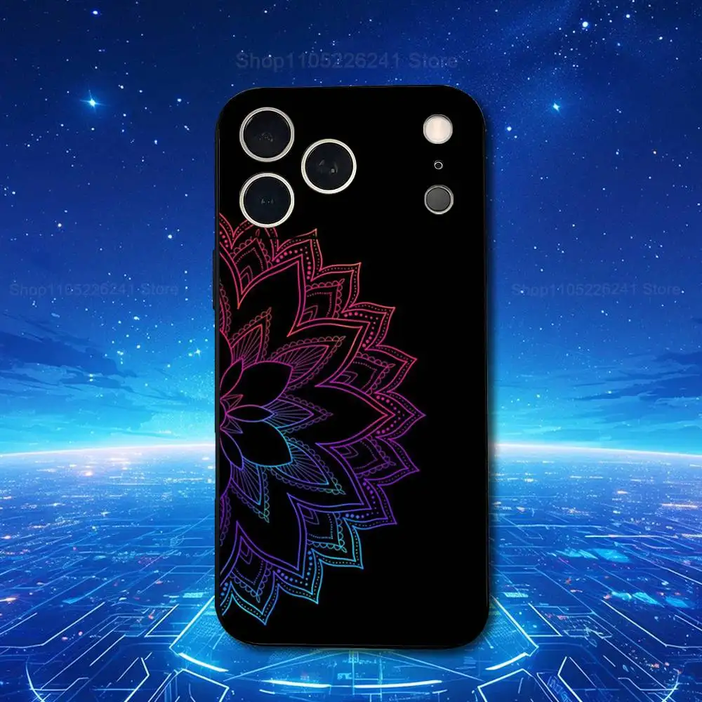 Funda Painting Art Lotus para iPhone 11,12,15,14,13,16,17,Plus,Pro Max,XS,X,XR,SE,Mini,8,7, silicona suave negra