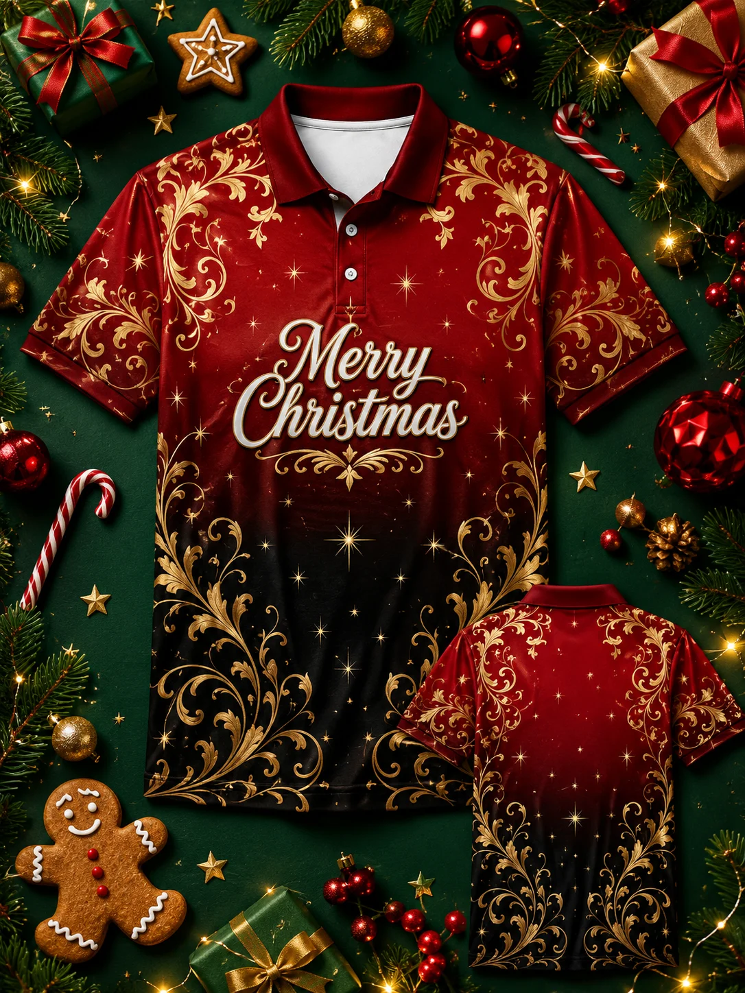 Selamat Krismas Kemeja Polo Krismas Corak 3D Lengan Pendek Uniseks Pilihan Keluarga Paling Laris untuk Majlis dan Percutian