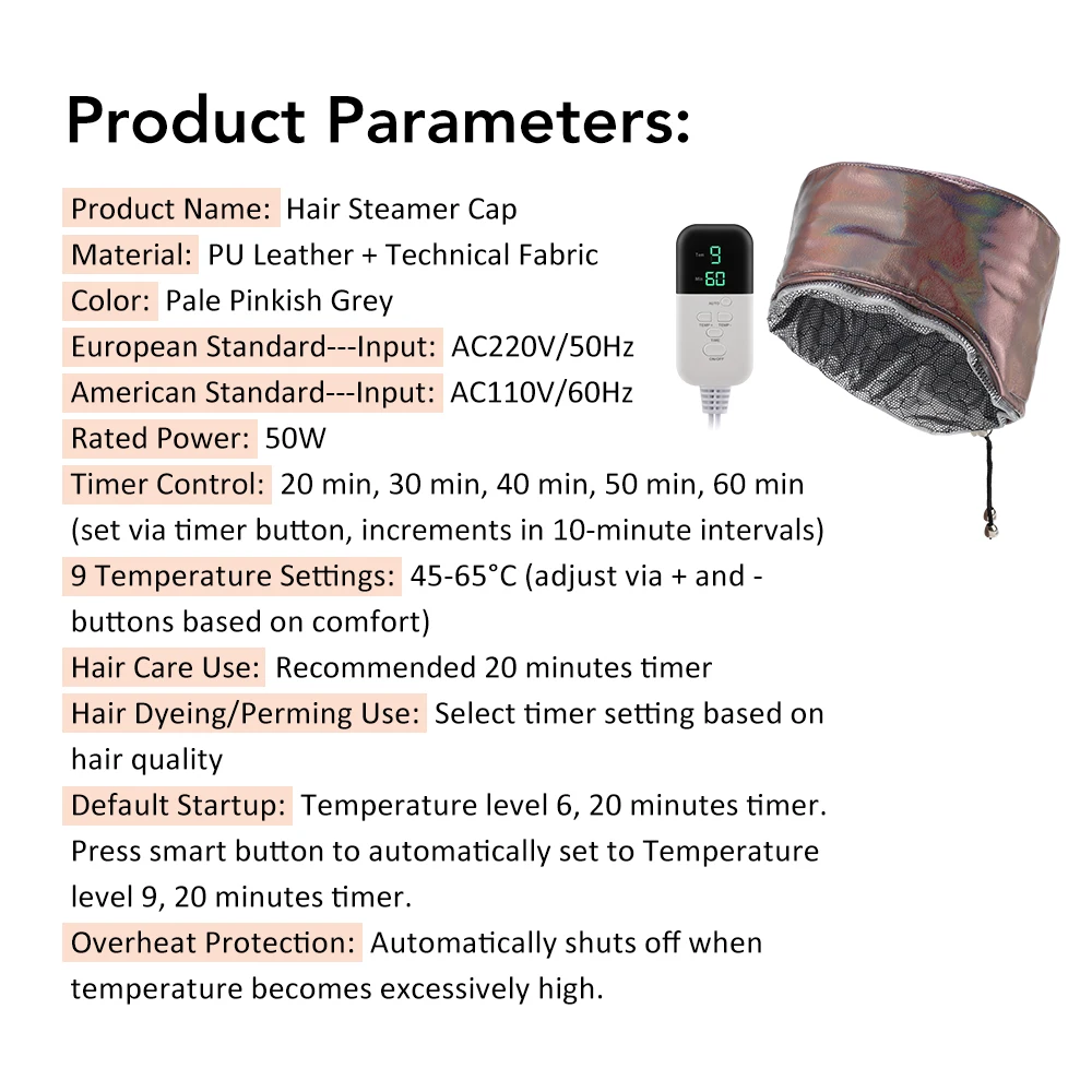 SPA Heat Cap Hair Steamer 9-level Temperature and 5 Timed Settings Hair Mask Hair Heating Cap for Hair Treatment Home Use