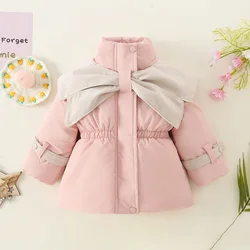 Winter Solid Color Hooded Cotton Jacket For Baby Girls, Casual And Warm Winter Children'S Clothing