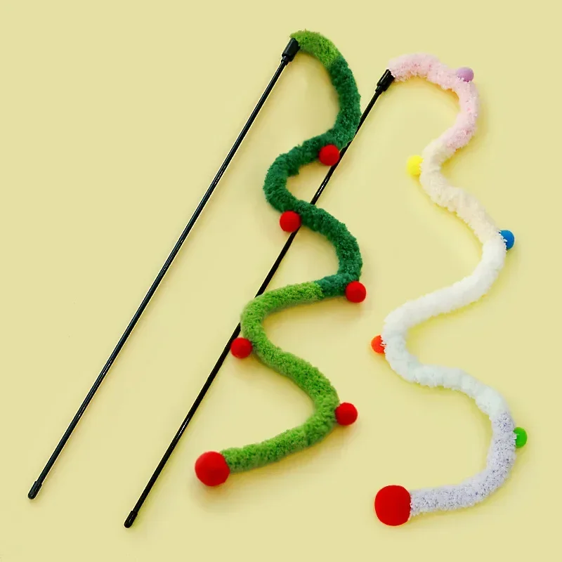 

Cat Toy Feather Cat Teaser Wand Cat Interactive Toys Funny Caterpillar Colorful Rod Christmas Hairball Teaser Wand Pet Supplies