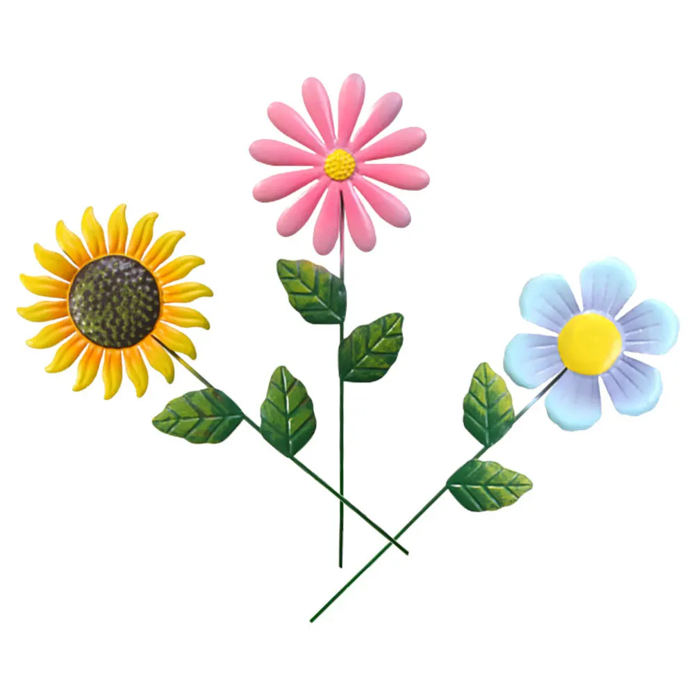

3Pcs Iron Garden Stakes Sunflower Artificial Flowers Metal Flower Outdoor Lawn Yard Decoration Spring Garden Decor Patio