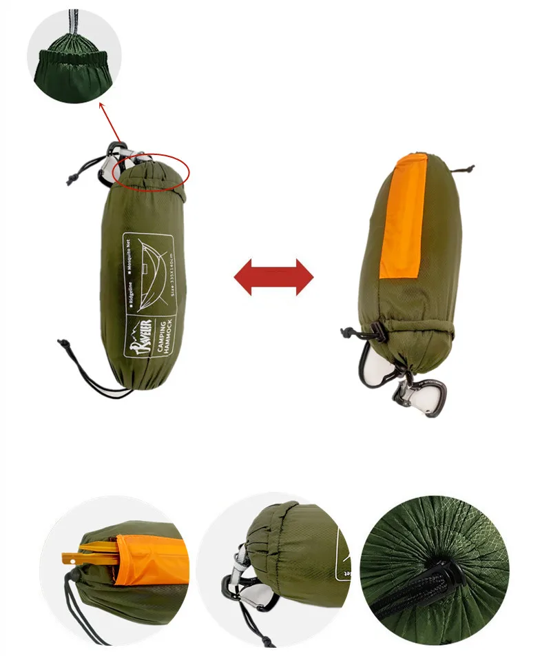 Portable Outdoor Garden Quick Open Anti-Rollover Mosquito Net Hammock Travel Camping Sleeping Hanging Hammock Swing Nature Hike