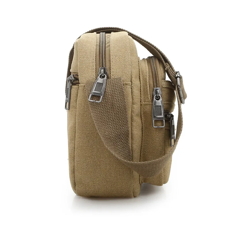 Multifunctional Men's Shoulder Bag Zipper Solid Color Casual Messenger Canvas Fashion Zipper Retro Travel Men's Shoulder Bag