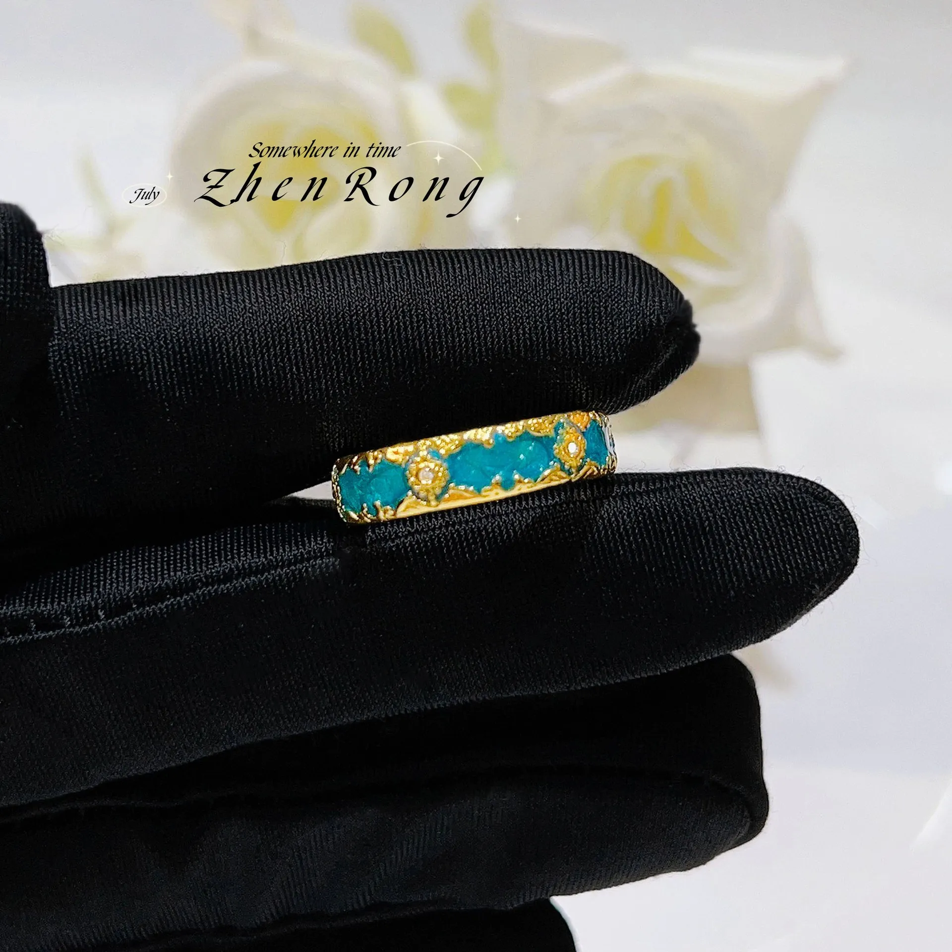 S925 sterling silver ring niche enamel craft pattern high-grade exquisite fairy temperament green enamel