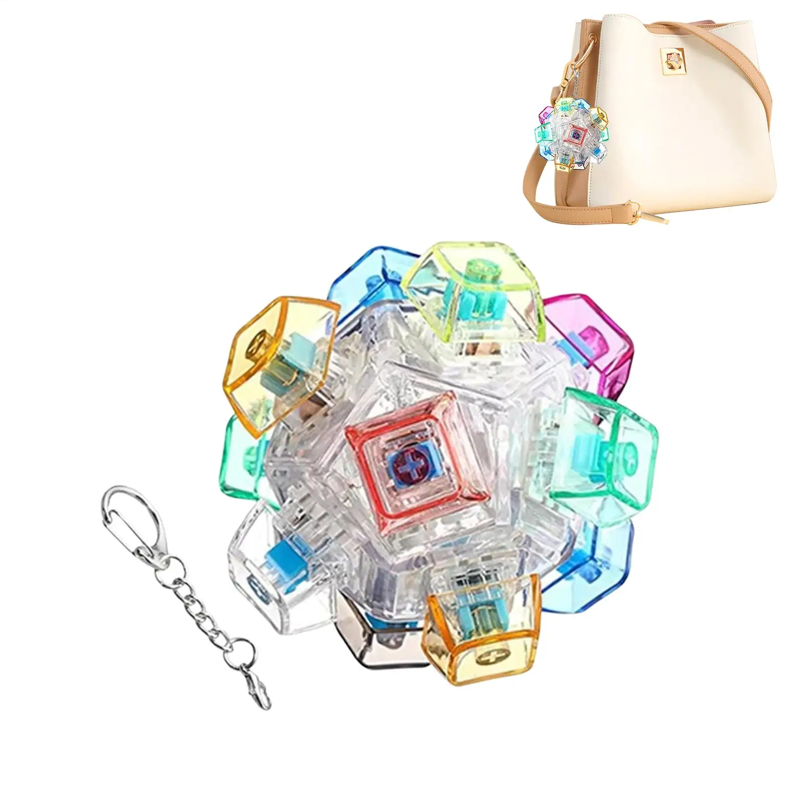 Mechanical Keyboard Clicker Fidget Toy Keychain Sensory Stress Relief Anxiety Pendant Light Up Portable for Adults Kids Gift
