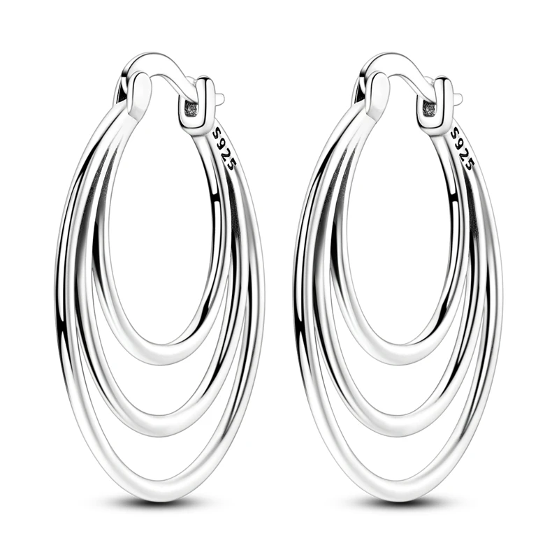 

925 Sterling Silver Earrings Women Sparkling Triple-layer Oval Coil Hoop Earring For Anniversary Wedding Jewelry Gifts