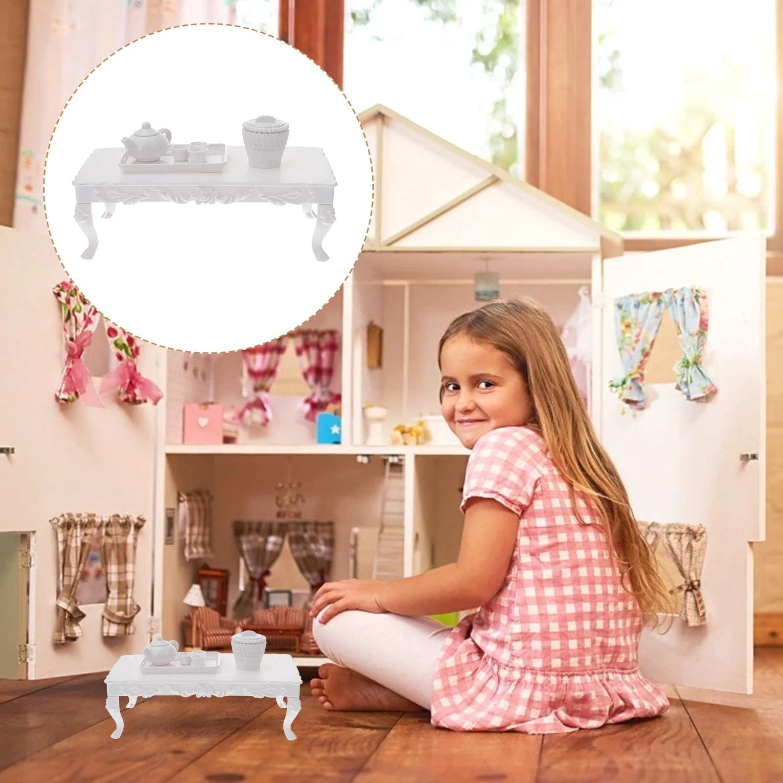 

1Set Miniature Tea Table Set Plastic Kids Pretend Play Food Accessories for Dollhouse Decor Creative Educational Gift Small Size