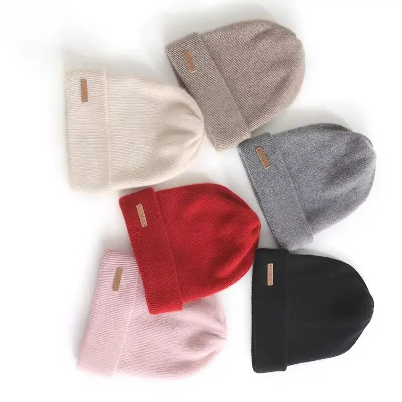 Unisex 100% Pure Cashmere Beanie Hat Versatile round Top Warm Knitted Solid Color Autumn Winter Fashion Accessory