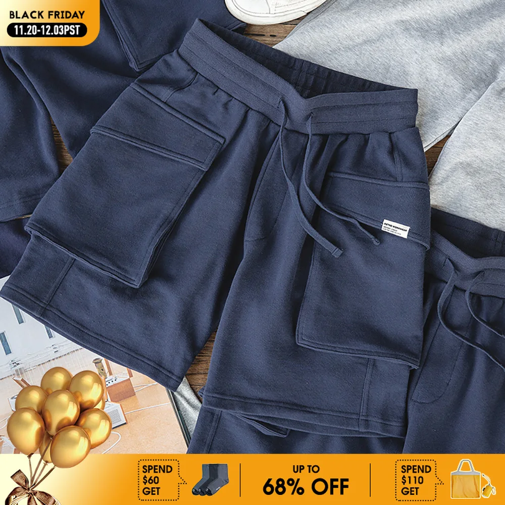 Maden Men's Japanese P44 Knitted Shorts Large Pockets Sports Amekaji Short Pants Summer Uncle Fu Workwear Tactical Cargo Shorts