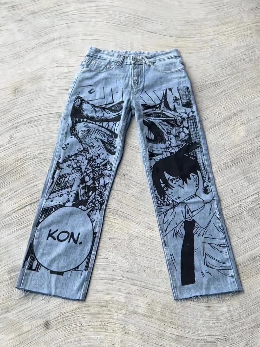 Harajuku Anime Personages Print Jeans Populaire Wijde Spijkerbroek Y 2K Herenjeans Broek Japanse Populaire Anime Streetwear